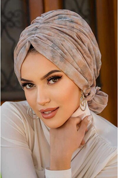 Aişe tesettür Εκρού μαρμάρινο μπόνε με αγκράφα από αφρό