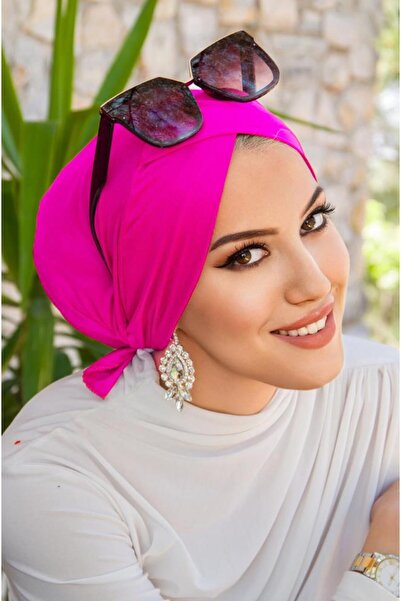 Aişe tesettür Νέον ροζ σταυρωτό καπέλο με λουράκια - Καπέλο πισίνας