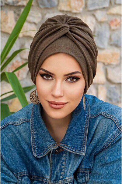 Aişe tesettür Ανοιχτό καφέ καπέλο με λεπτομέρεια σε σχήμα σπιράλ