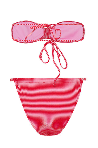 AQUELLA Thin Red Stripe Strapless Bikini