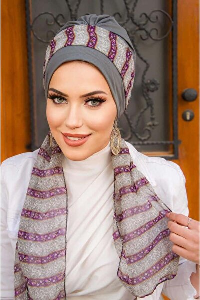 Aişe tesettür Boneta de eșarfă cu pudră gri