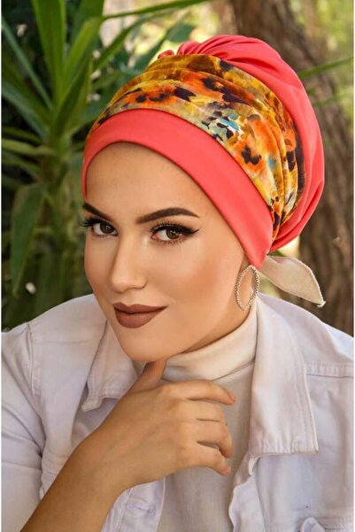 Aişe tesettür Orange Coral Banded Ready Bonnet