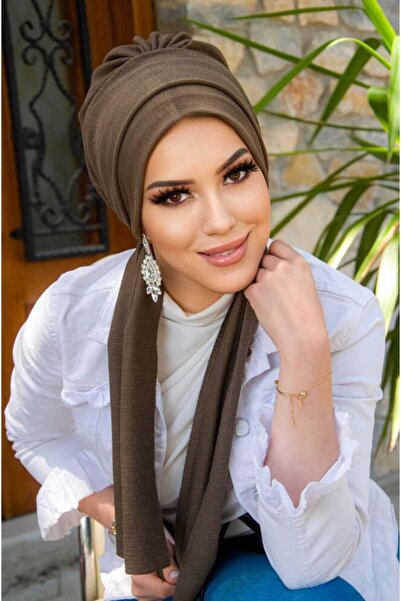 Aişe tesettür Light Brown Crinkle Scarf Hijab Bonnet
