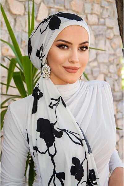 Aişe tesettür Siyah Beyaz Hazır Dolama Bone