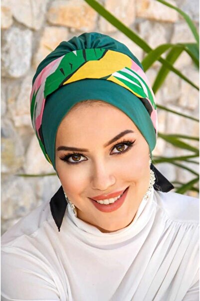 Aişe tesettür Πράσινο καπέλο - Πολύχρωμο με κορδόνια