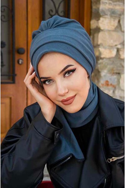 Aişe tesettür İndigo Kışlık Atkılı Bone