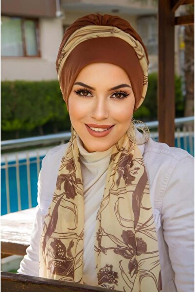 Aişe tesettür Caramel Brown Scarf Bonnet
