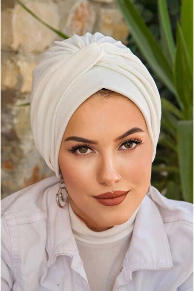 Aişe tesettür Λευκό Twist Λεπτομερές Καπό