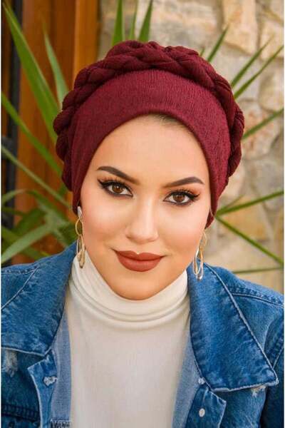 Aişe tesettür Claret Red Twist Ready Bonnet