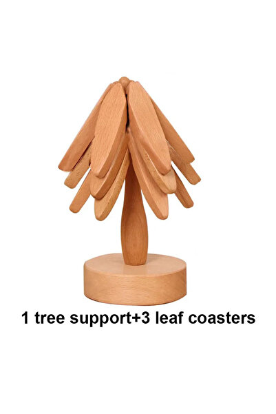 Choice حامل طاولة خشبي من الخيزران بتصميم شجرة مكون من 4 قطع، مفرش طاولة مقاو...