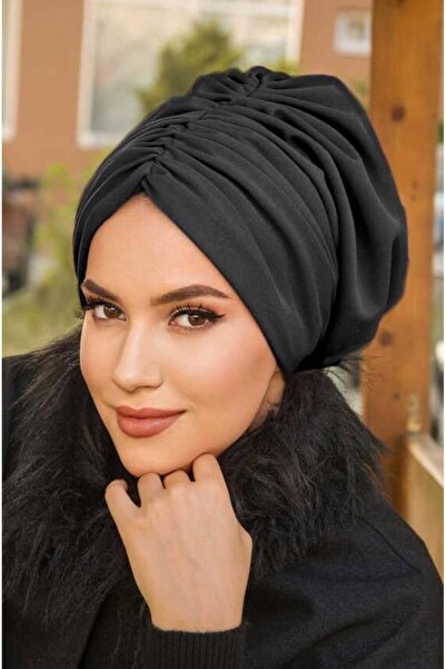 Aişe tesettür Siyah Drapeli Dolgulu Bone