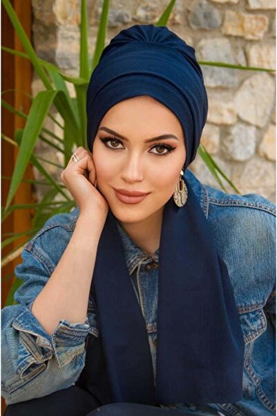 Aişe tesettür Темно-синя хустка з капюшоном