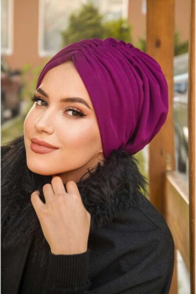 Aişe tesettür Vişne Hazır Büzgülü Bone