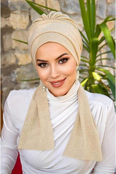 Aişe tesettür Beige Bonnet - Ready Shimmer and Scarf