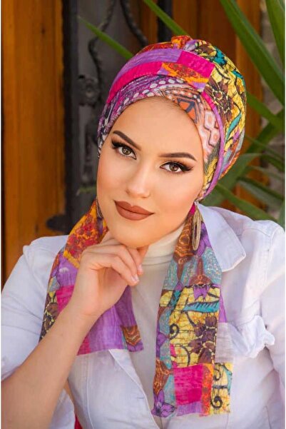 Aişe tesettür Renkli Etnik Desenli Atkılı Bone