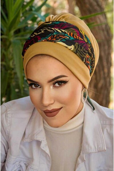 Aişe tesettür غطاء رأس الجمل بنمط أوراق الشجر - مخطط وجاهز