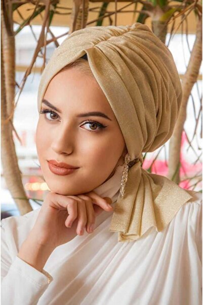 Aişe tesettür Cream Shiny Buckle Bonnet