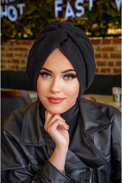 Aişe tesettür Black Knitwear Winter Twisted Bonnet