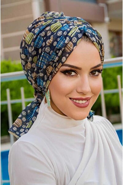 Aişe tesettür Lacivert Puan Desen Tokalı Bone