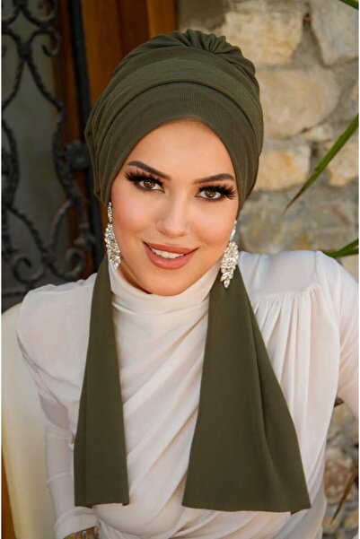 Aişe tesettür Καπέλο με κασκόλ σε χακί χρώμα