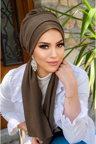 Aişe tesettür Light Brown Crinkle Scarf Hijab Bonnet