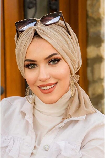 Aişe tesettür Beige Pompom Buckle Bonnet