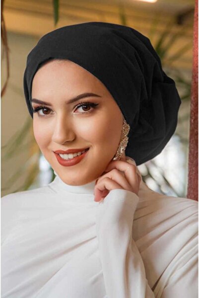 Aişe tesettür Siyah Çağla Hazır Türban