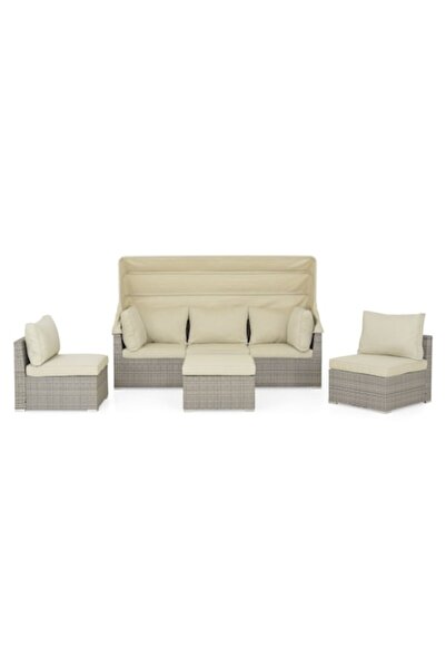 Maison Mex Set mobilier gradina/terasa 2 fotolii, canapea cu copertina si mas...