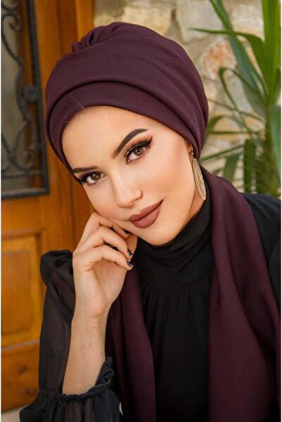 Aişe tesettür Σκούρο Claret Red Bonnet - Σχέδιο Κασκόλ