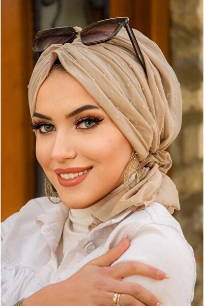 Aişe tesettür Beige Pompom Buckle Bonnet