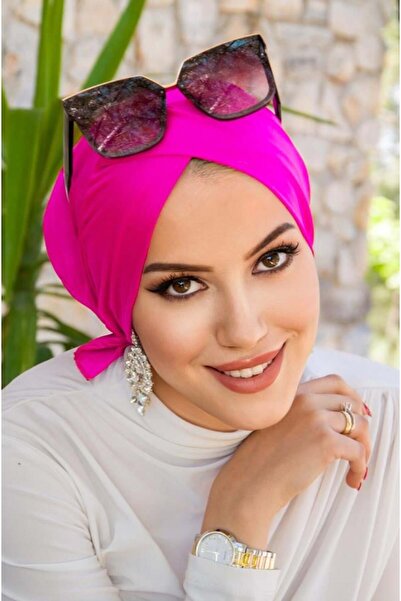 Aişe tesettür Neon Pink Cross Strap Sea - Pool Cap