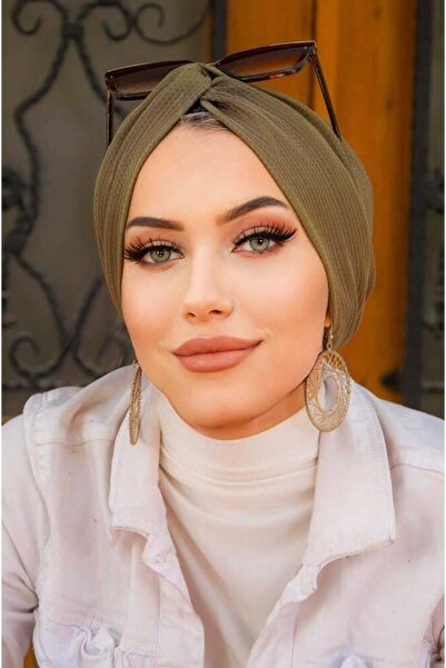 Aişe tesettür Χακί έτοιμο καπέλο με κόμπο με σπινθήρα