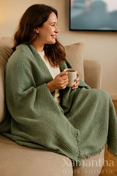 XAMANTHA %100 Pamuk TV Battaniyesi - Müslin Koltuk Şalı – Yumuşacık (90 x 190...