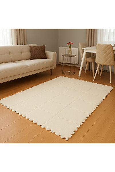 DECOZEYN KREM MODERN SALON OTURMA ODASI KREŞ HALISI PUZZLE HALI/PELUŞ HALI