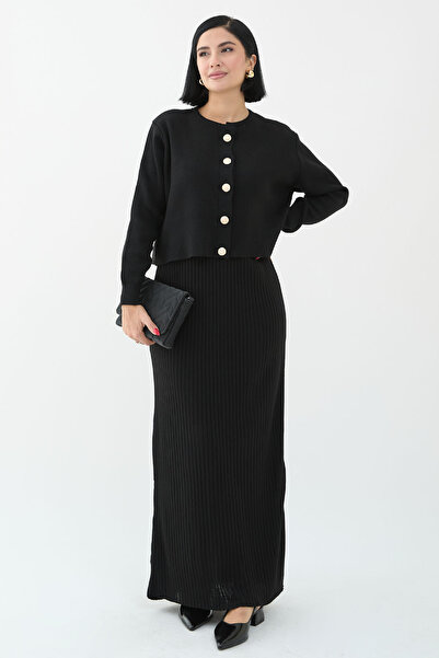 InStyle Cardigan Ribbed Double Black Knitwear Set