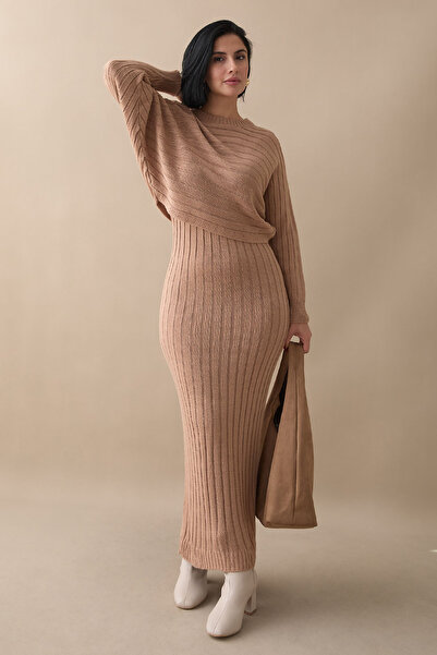 InStyle Camel Knitwear Κοντό πουλόβερ και Σετ Φόρεμα
