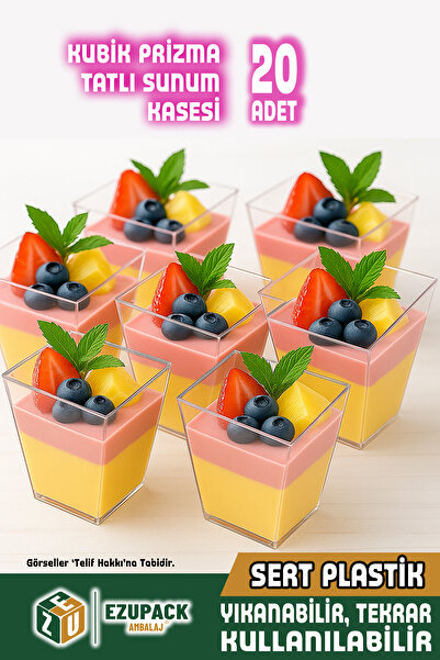 Ezupack Kübik Prizma Mika Magnolya Bardağı Kase Plastik Şeffaf Sunum Kabı 200...