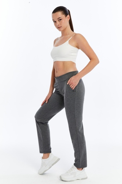 AXXEL Women's Gray Large Size Sweatpants with Pockets and Belt Garnish-P493