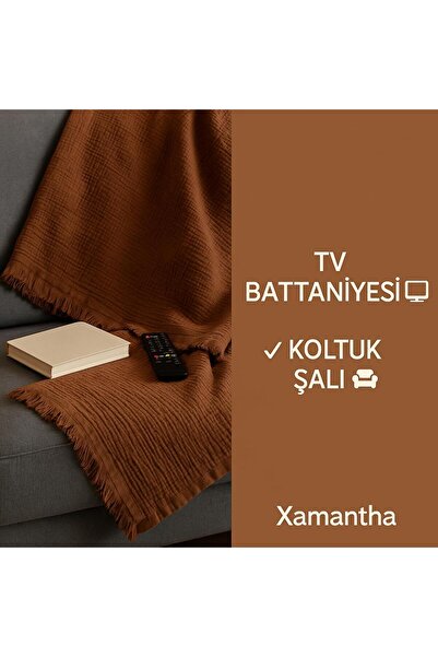 XAMANTHA %100 Pamuk TV Battaniyesi - Müslin Koltuk Şalı – Yumuşacık (90 x 190 cm)