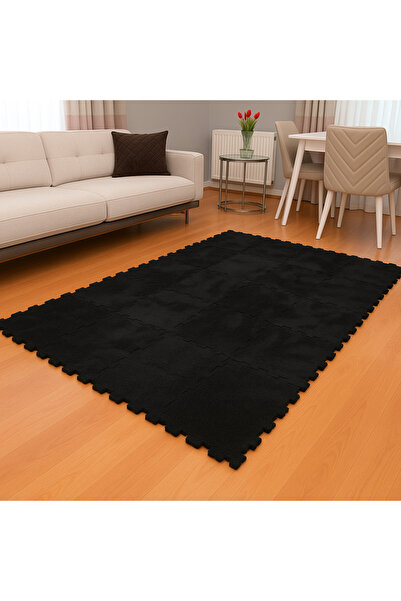 DECOZEYN SİYAH MODERN SALON OTURMA ODASI KREŞ HALISI PELUŞ HALI