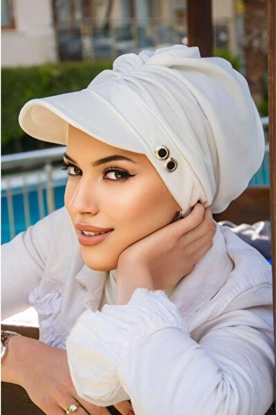 Aişe tesettür White Metal Detailed Hijab Hat Bonnet