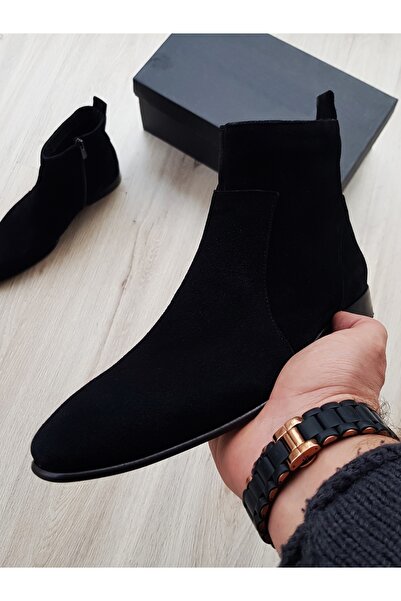 Özel Yapım Siyah Süet Hakiki Deri Erkek Bot