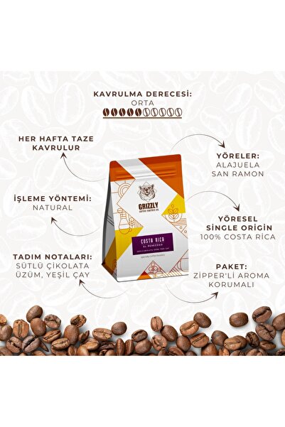 Grizzly Coffee Roasters Costa Rica El Perezoso Espresso Kahve 250 gr Çekirdek