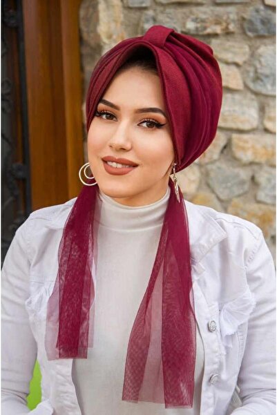 Aişe tesettür Burgundski šal, šešir, kapa