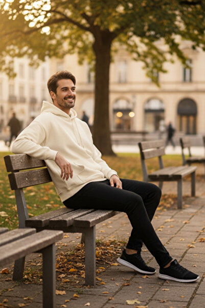 DK DAKSEL Екрю чоловічий світшот - унісекс худі з капюшоном і кишенями-кенгуру