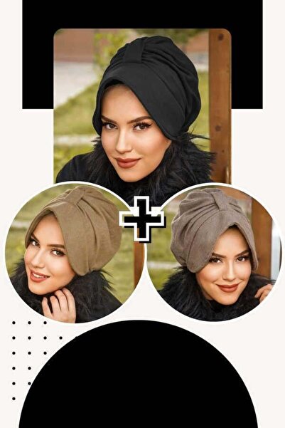 Aişe tesettür 3Lü Şapkalı Bone Set -14661