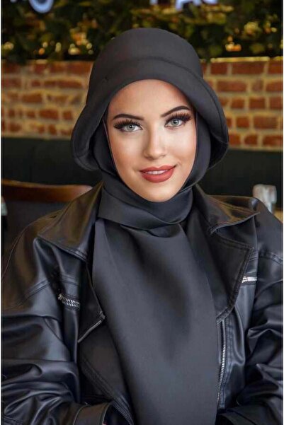Aişe tesettür Black Scuba Scarf Vintage Hat