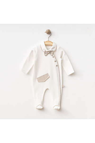 O Baby Smoking Suit with Bow Tie Baby Boy Romper & Hat - Ecru - 0-3-6 Months - 100% Cotton