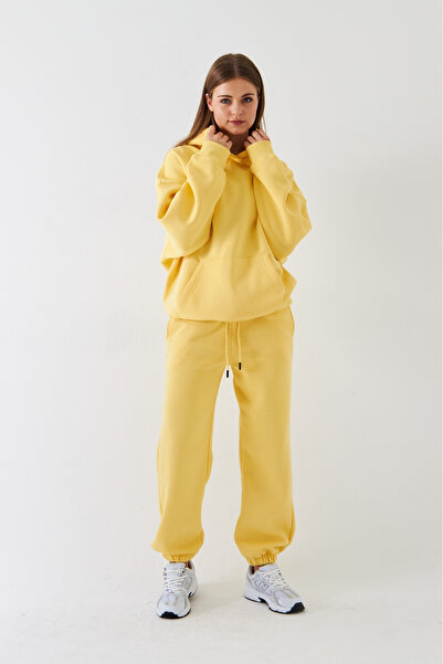 Gia Collection Υπερμεγέθη Unisex φούτερ με κουκούλα κίτρινο – κουκούλα, 3 κλωστές με κουκούλα, τσέπη καγκουρό, βασικό