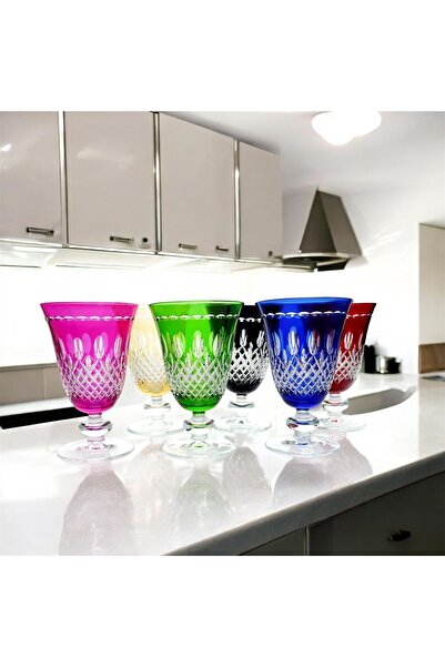 Kristal Market 6 Pieces Color Luxury Footed Soft Drink